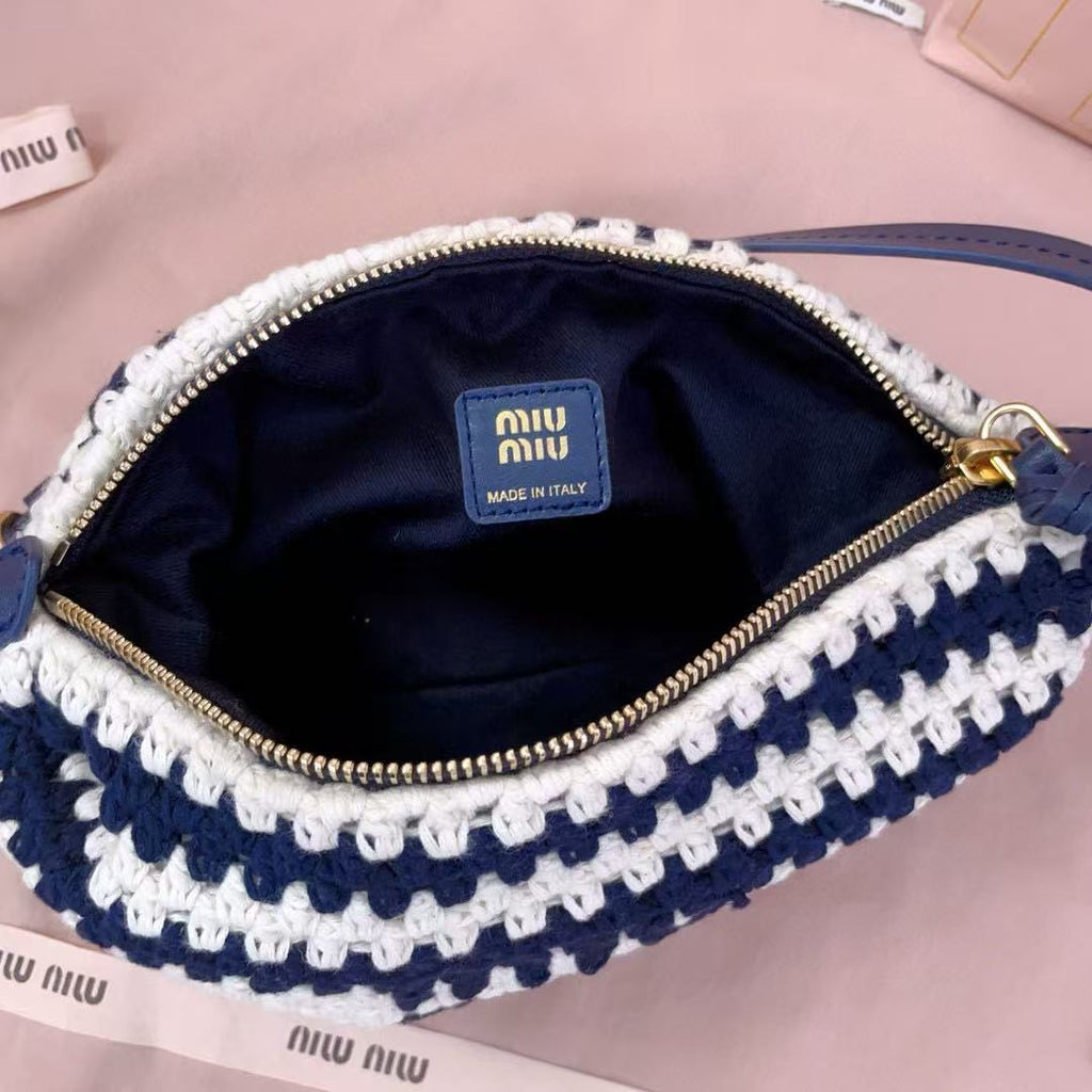 Miumiu Crochet Pouch Blue White Cotton