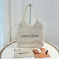 Miu Miu Shoulder Bag 34cm White Raffia Canvas