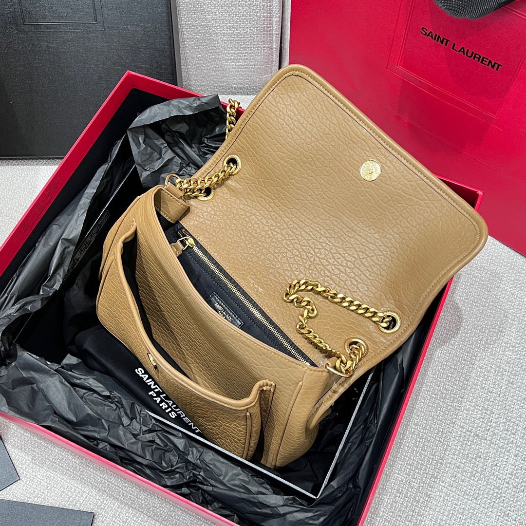 YSL Handbag 28 Tan Brown Pattern Lambskin