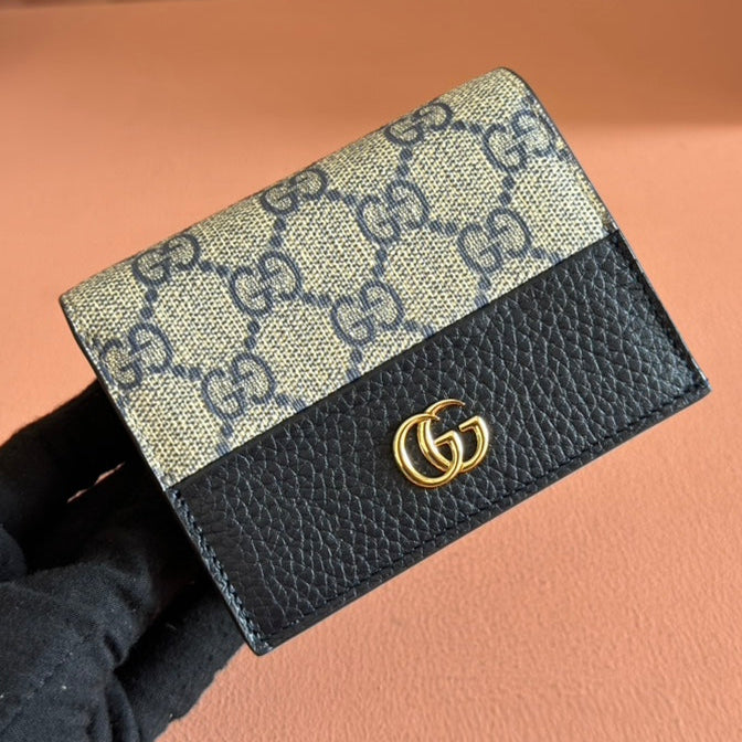 Gucci Marmont Wallet Ebony Blue Black Canvas Leather 250958