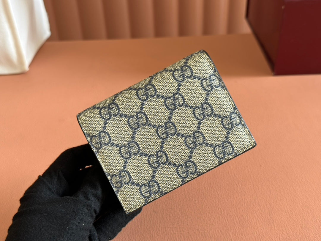 Gucci Marmont Wallet Ebony Blue Black Canvas Leather 250958