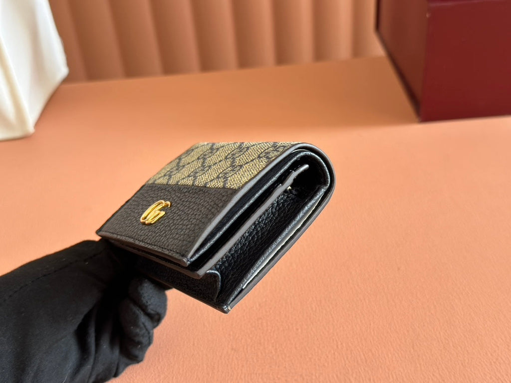 Gucci Marmont Wallet Ebony Blue Black Canvas Leather 250958