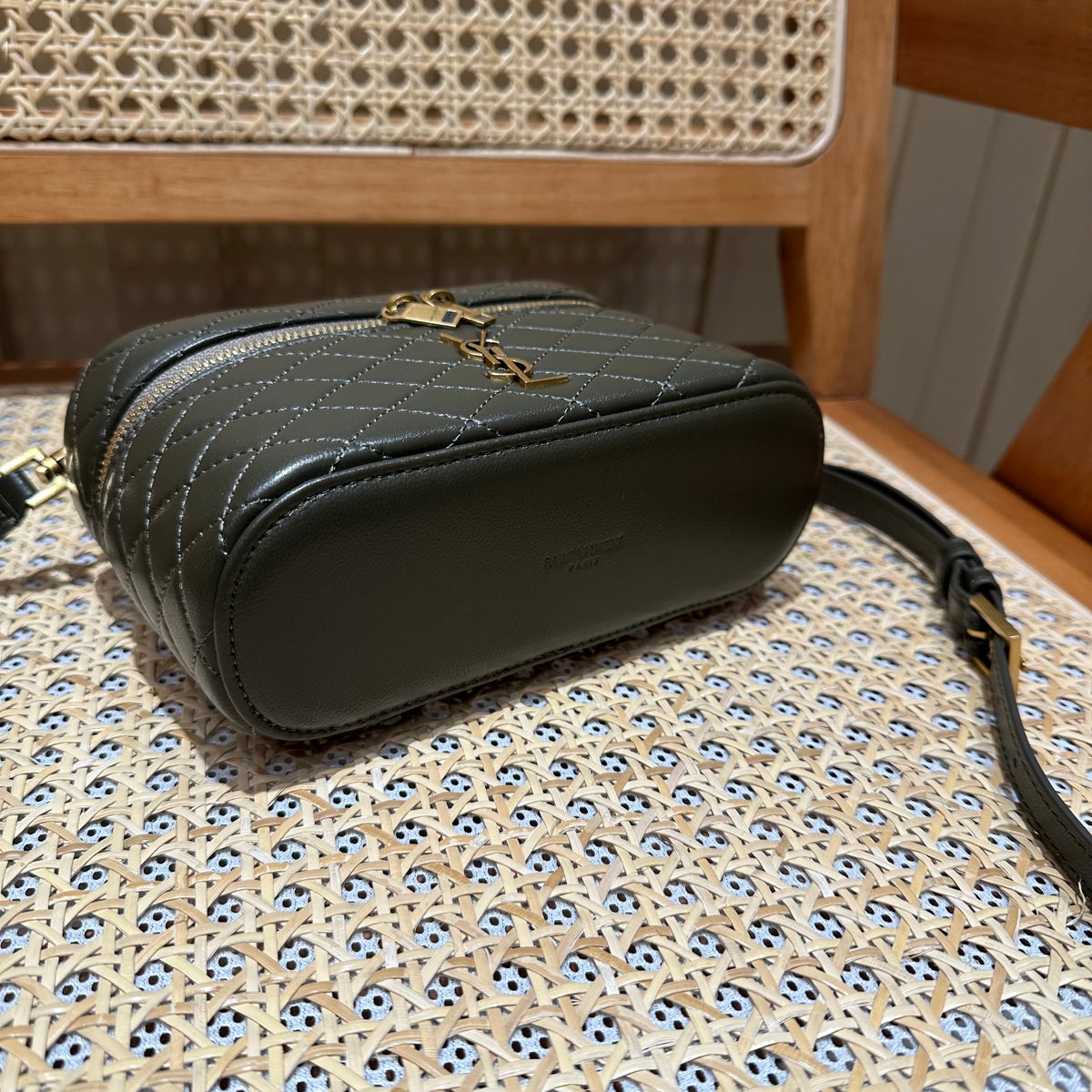 YSL Gaby Vanity Bag 18 Olive Green Quilted Calfskin