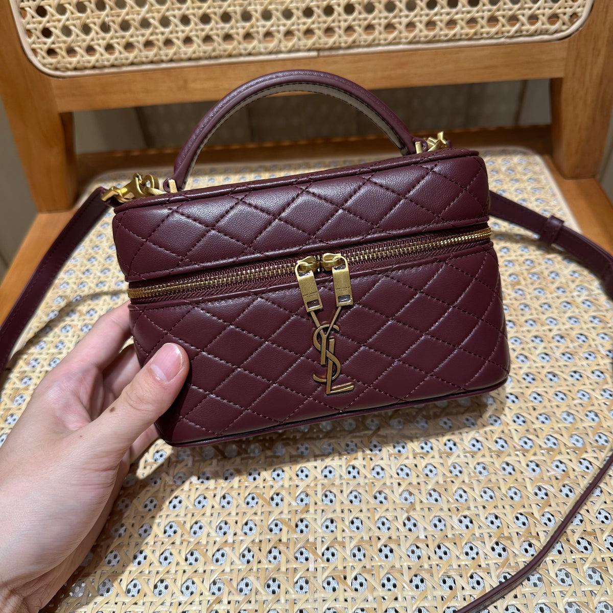 YSL Gaby Vanity Bag 18 Burgundy Quilted Calfskin