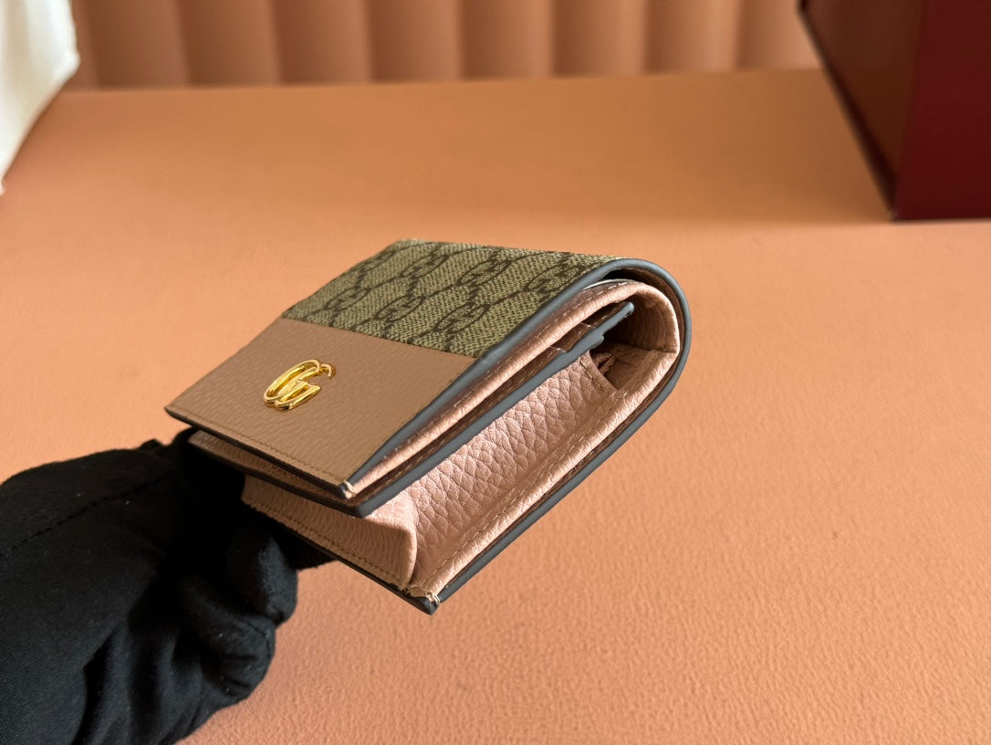 Gucci Marmont Wallet Ebony mix Pink Canvas Leather 250960