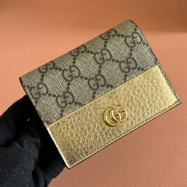 Gucci Marmont Wallet Ebony mix Gold Canvas Leather 250961