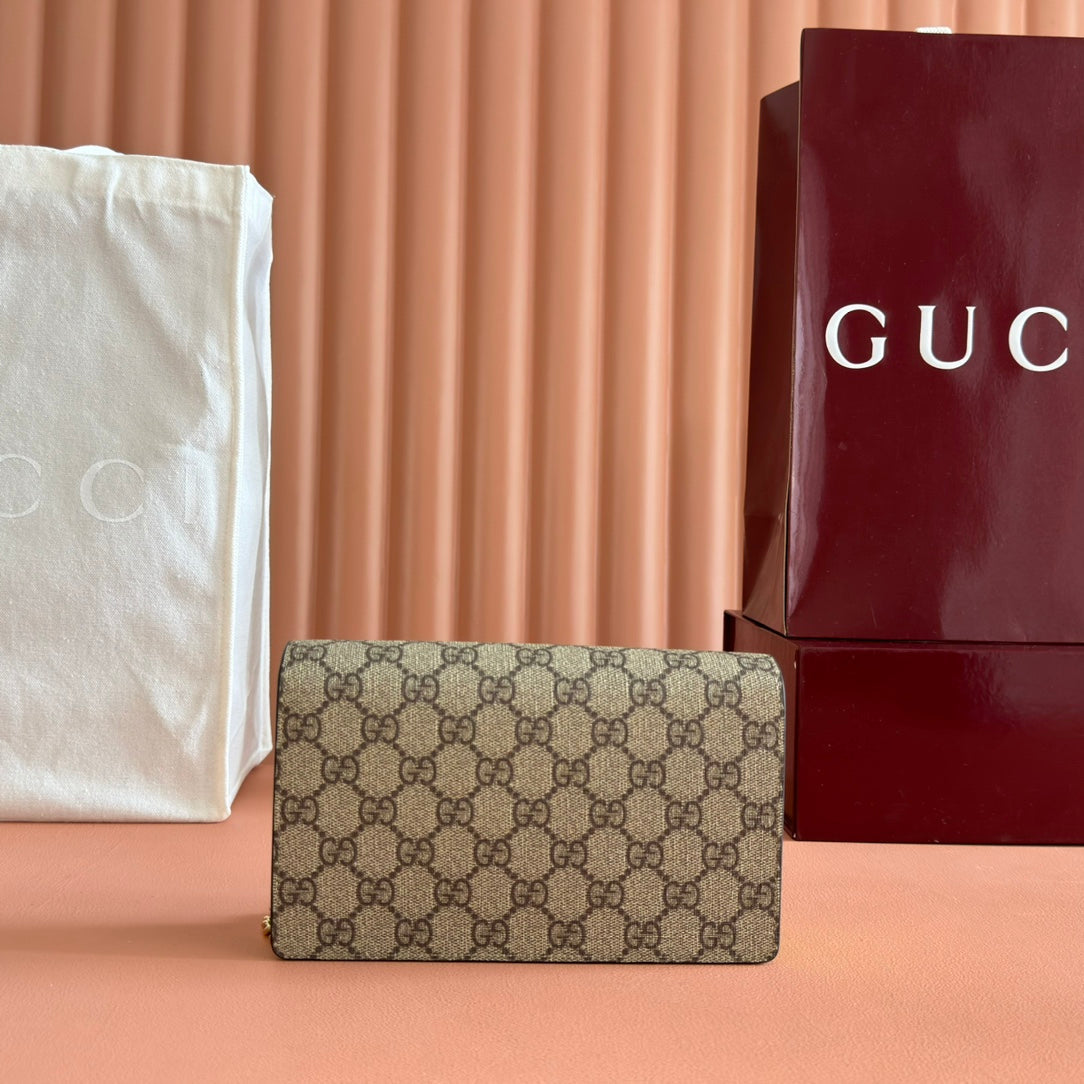 Gucci Marmont Chain Wallet Ebony mix Light Green Canvas Leather 254942