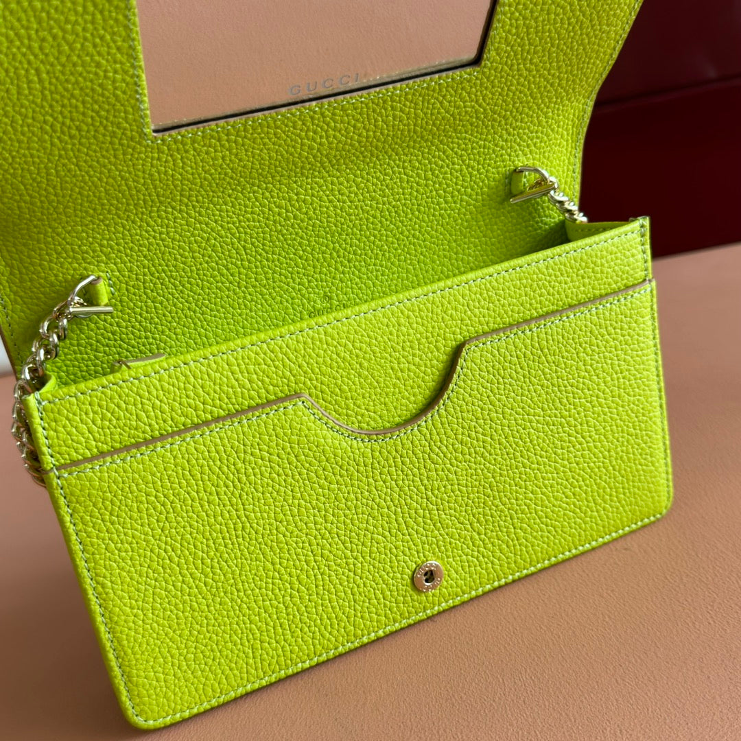 Gucci Marmont Chain Wallet Brown mix Light Green Leather 254943