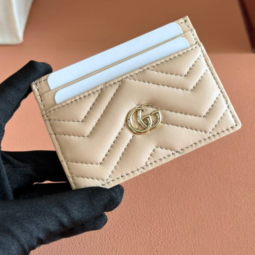 Gucci Marmont Card Wallet Beige Calfskin 254955