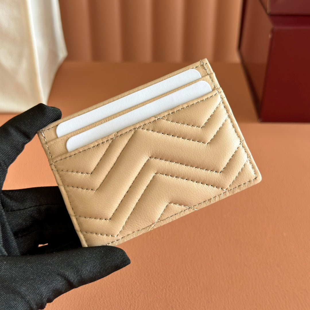 Gucci Marmont Card Wallet Beige Calfskin 254955