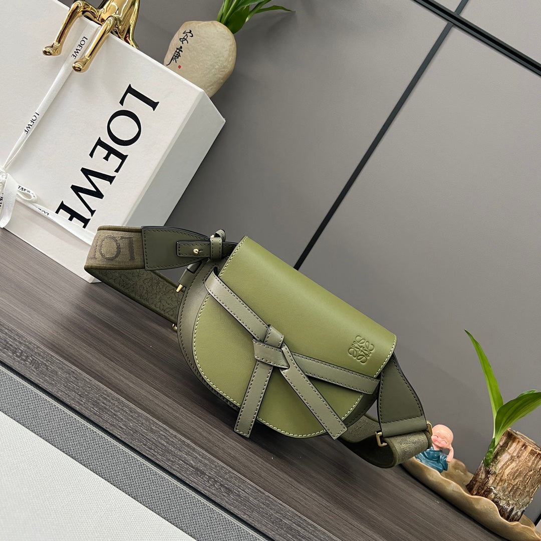 Mini Gate Dual bag in soft calfskin and jacquard Green smooth caflskin