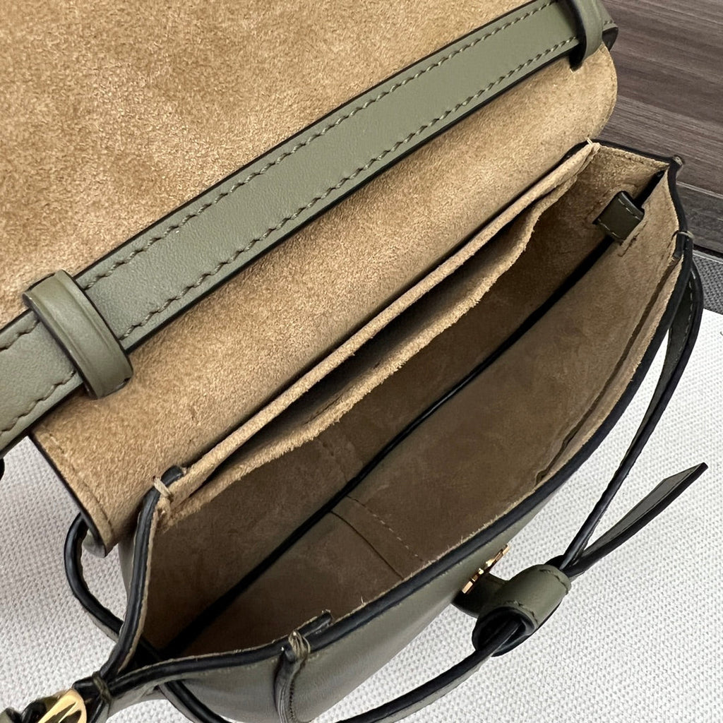 Mini Gate Dual bag in soft calfskin and jacquard Green smooth caflskin
