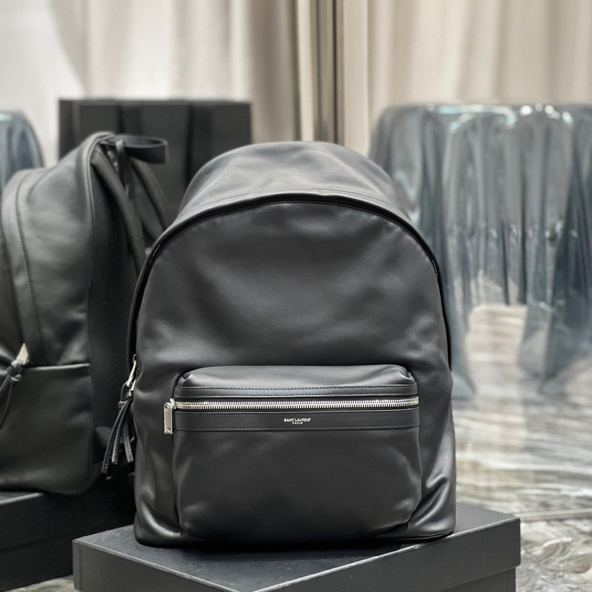 YSL City Backpack Black Matte Leather