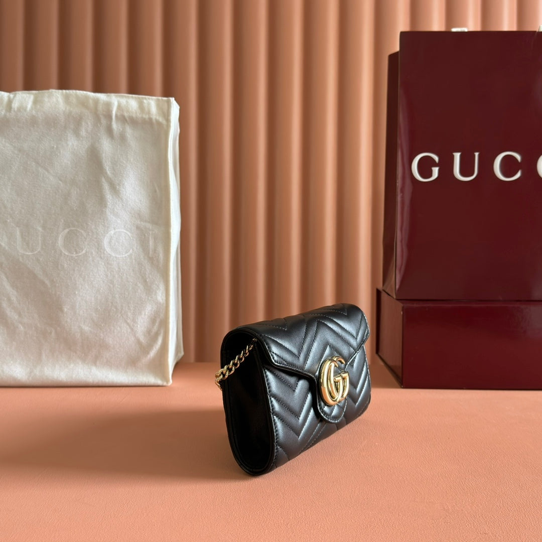 Gucci Marmont Chain Wallet Black Cowhide 254966