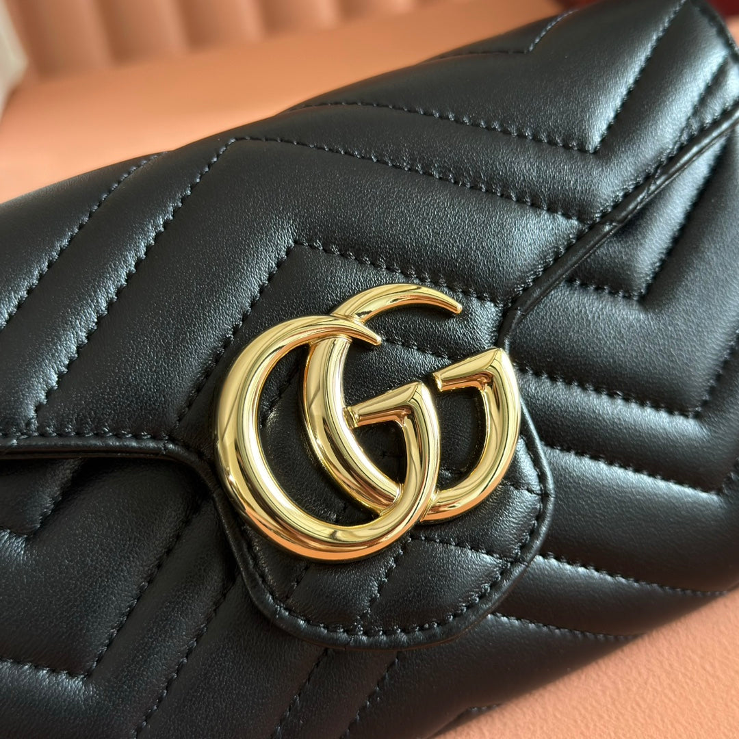 Gucci Marmont Chain Wallet Black Cowhide 254966