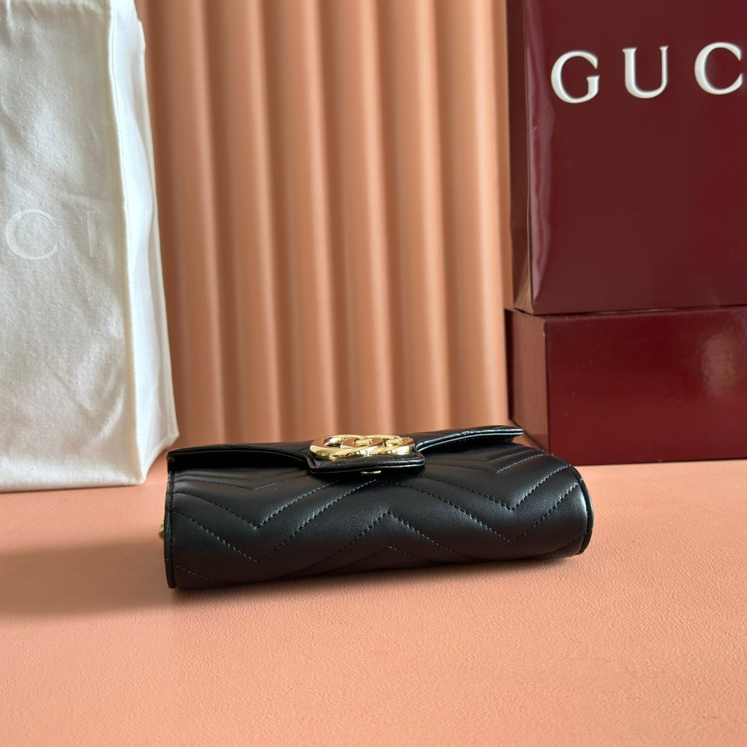 Gucci Marmont Chain Wallet Black Cowhide 254966