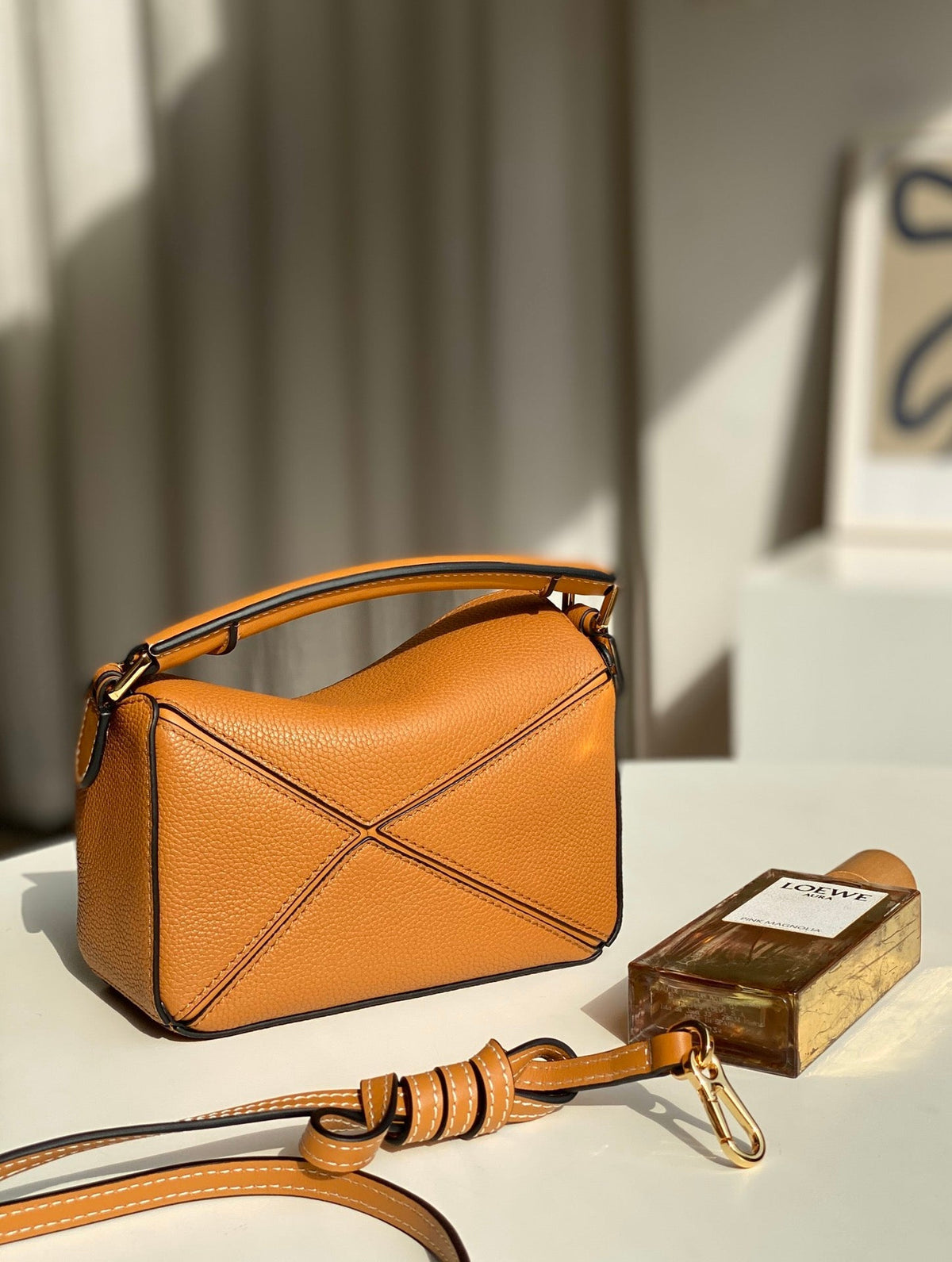 mini puzzle 18cm orange calfskin gold hardware