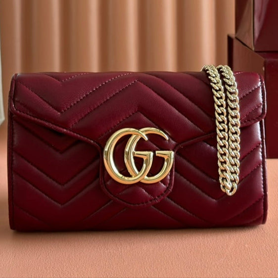 Gucci Marmont Chain Wallet Rosso Ancora Red Cowhide 254968