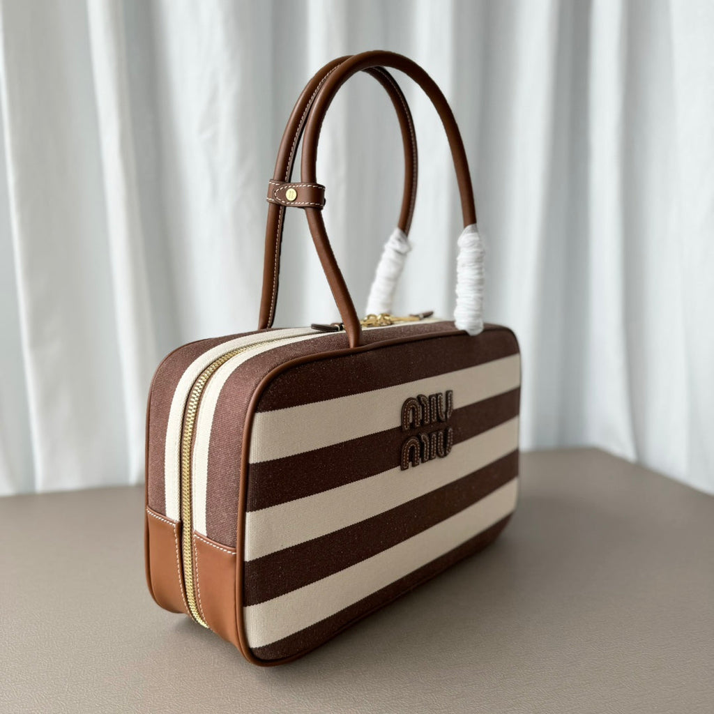 Miu Miu Beau Tote Bag Striped Canvas