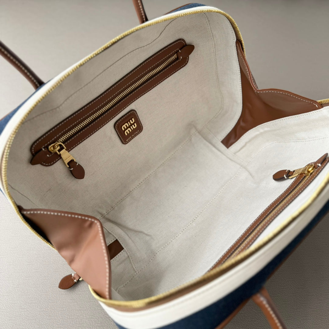 Miu Miu Beau Tote Bag Striped Canvas