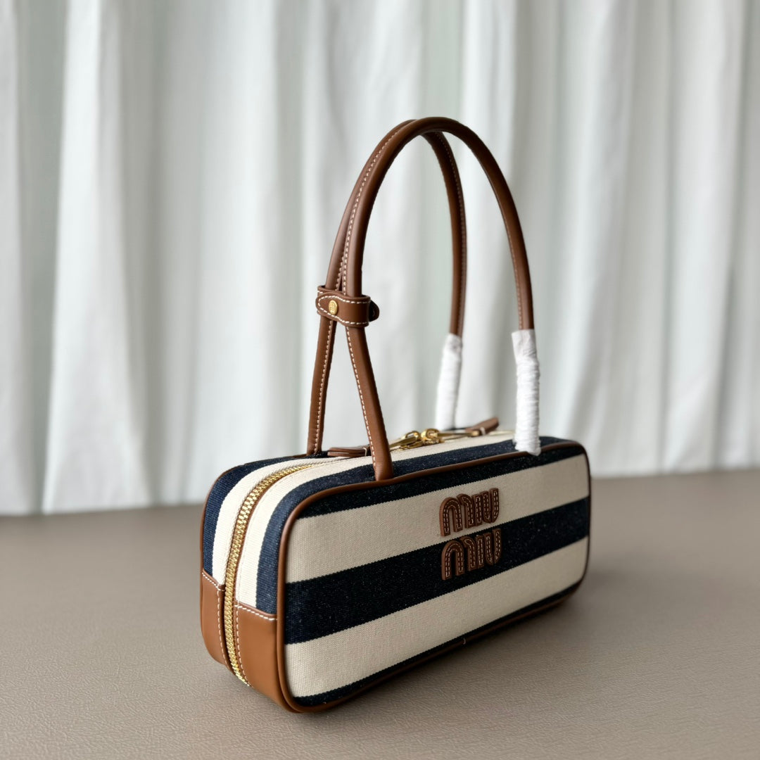 Miumiu large shoulder bag striped canvas