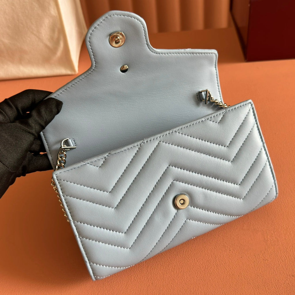 Gucci Marmont Chain Wallet Blue Cowhide 254970