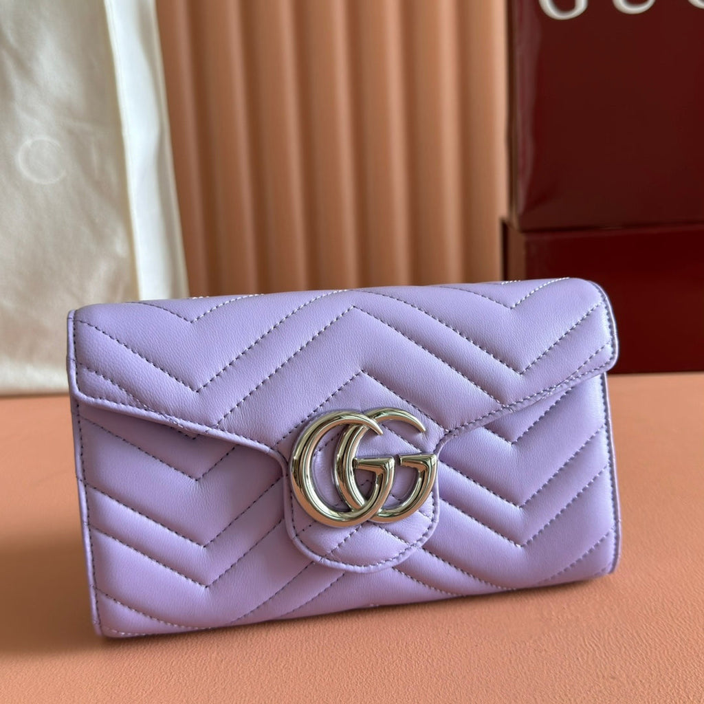 Gucci Marmont Chain Wallet Purple Cowhide 254971