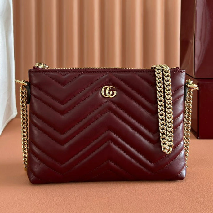 GG Marmont Pochette With Chain Rosso Ancora Red Cowhide 255062