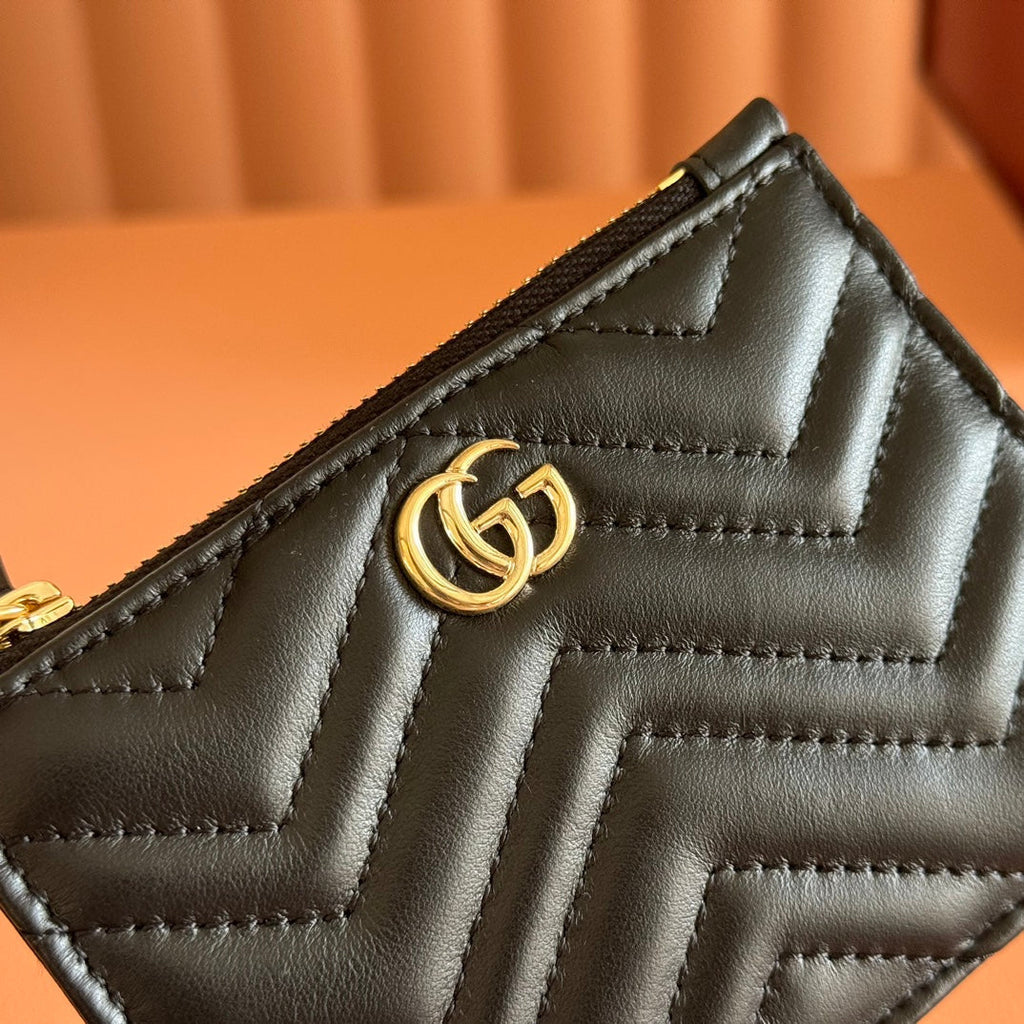 GG Marmont Card Case Zipper Wallet Black Leather 255163