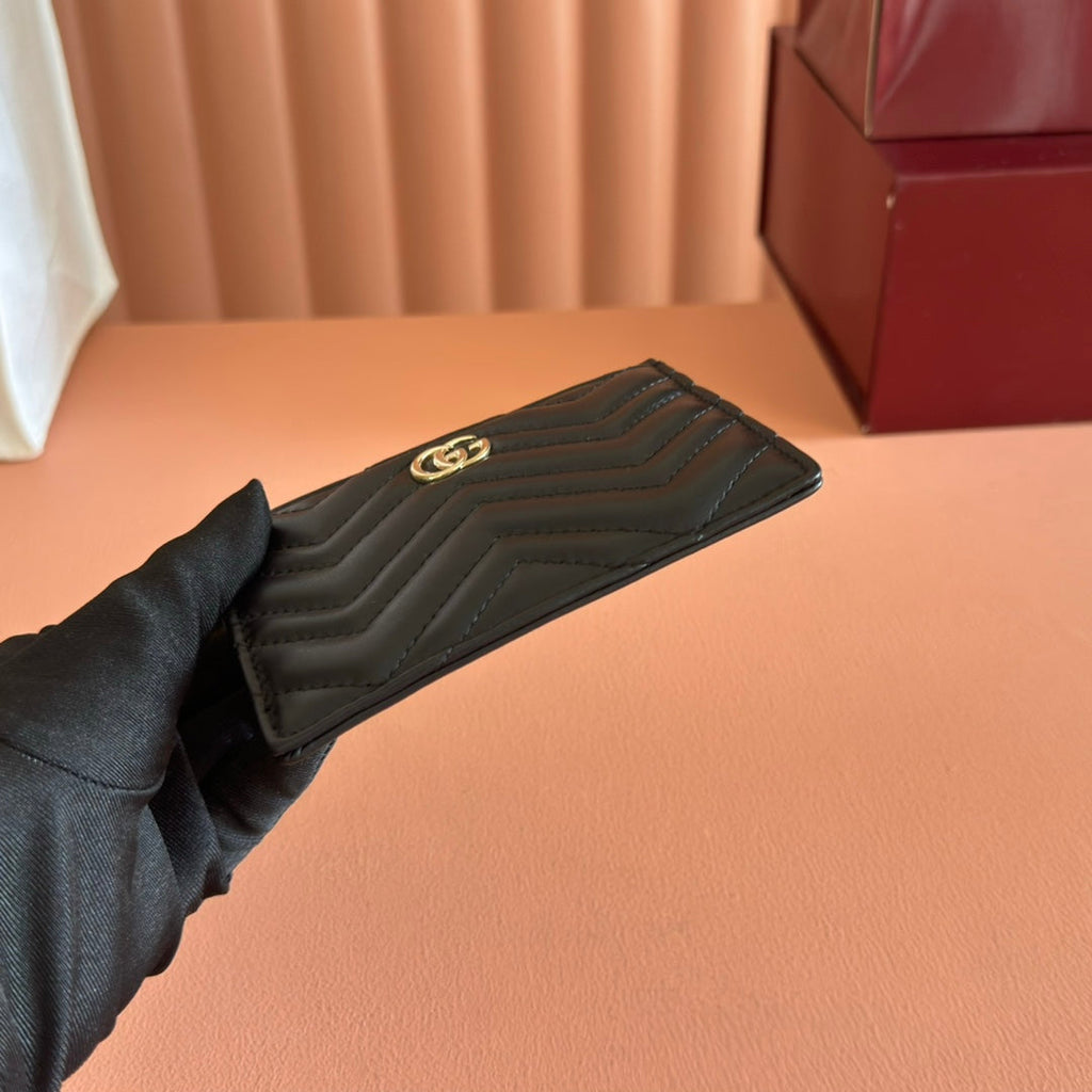 GG Marmont Card Case Zipper Wallet Black Leather 255163
