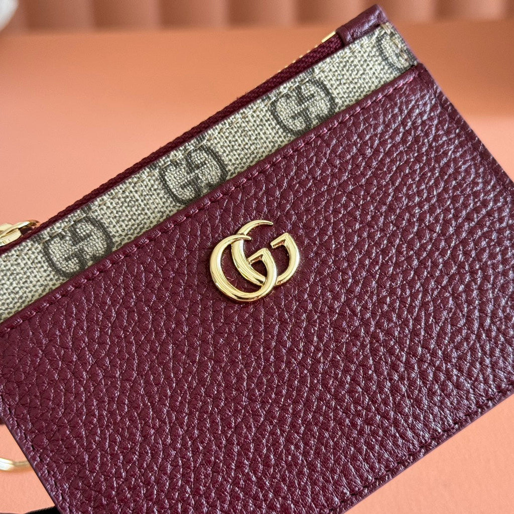 GG Marmont Card Case Zipper Wallet Rosso Ancora Red Leather Canvas 255160