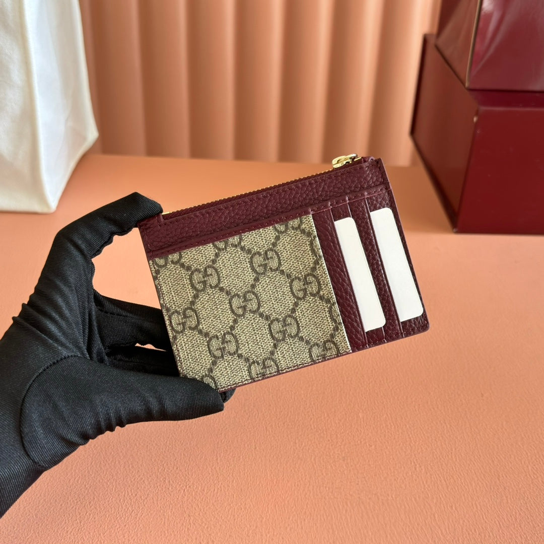 GG Marmont Card Case Zipper Wallet Rosso Ancora Red Leather Canvas 255160
