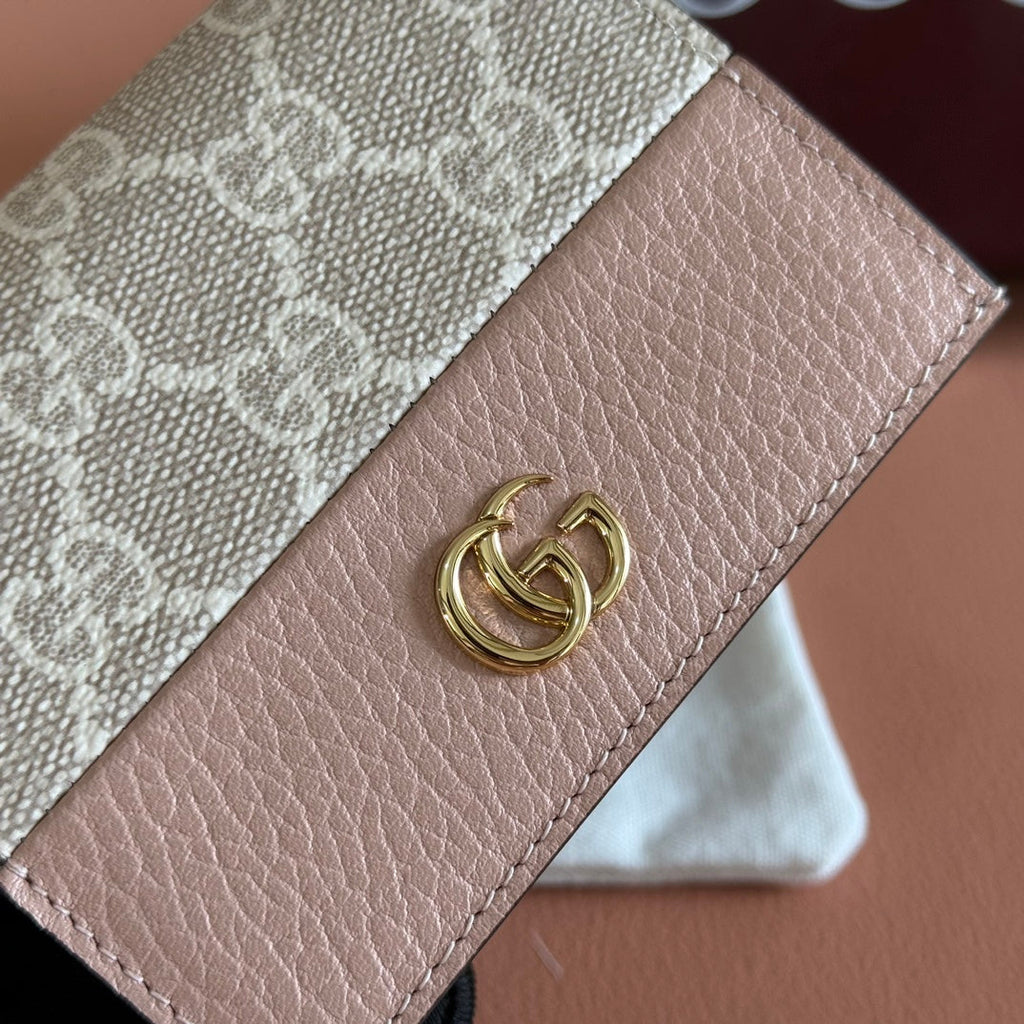 Gucci Marmont Wallet Beige mix Pink Canvas Leather 255233