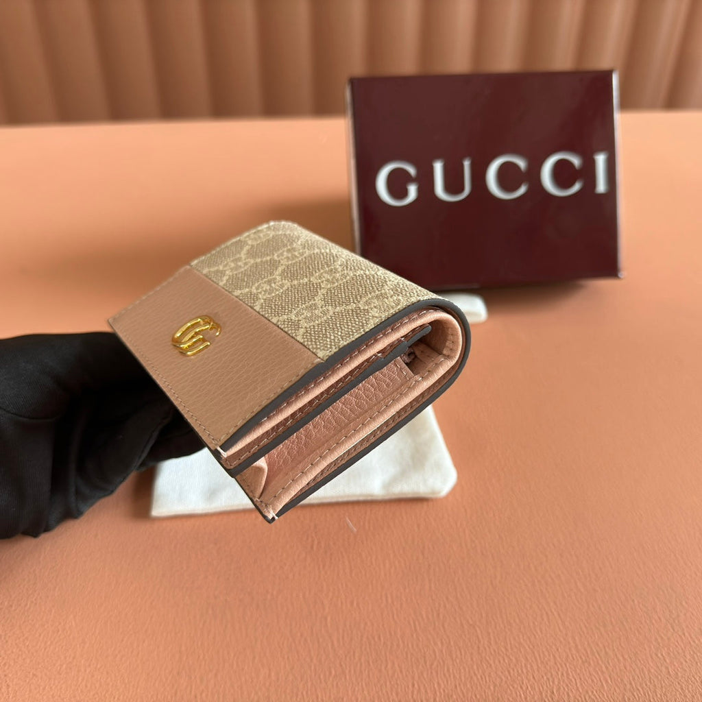 Gucci Marmont Wallet Beige mix Pink Canvas Leather 255233