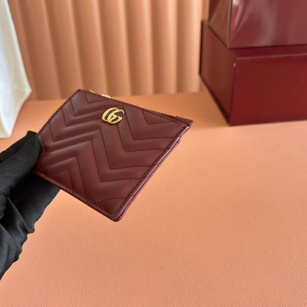 GG Marmont Card Case Zipper Wallet Rosso Ancora Red Leather 255164