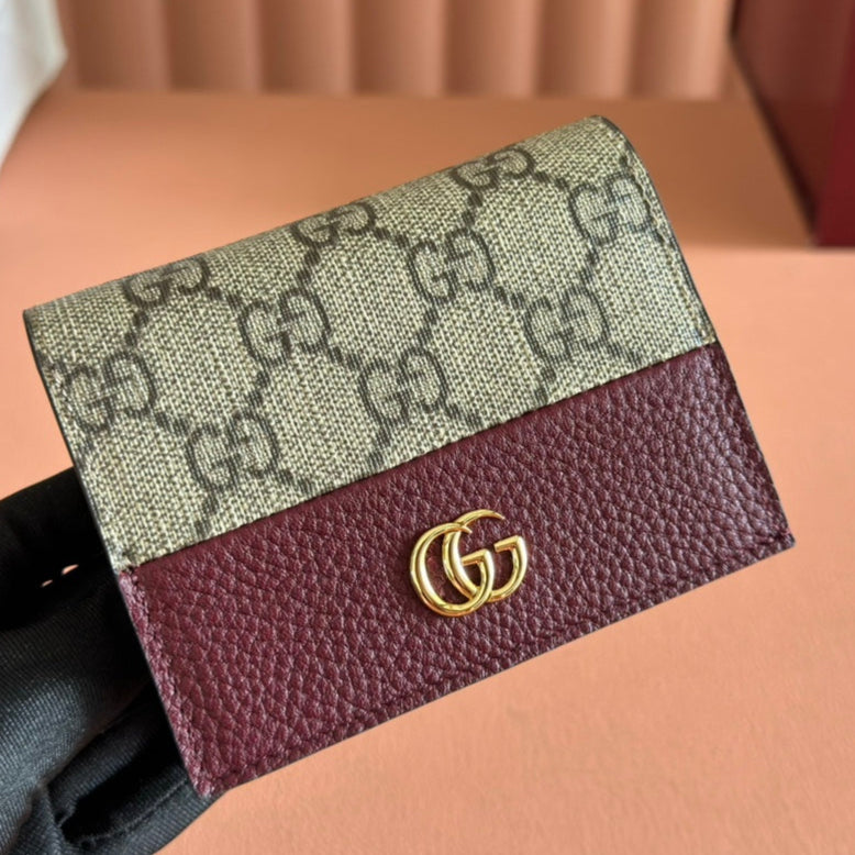 Gucci Marmont Wallet Ebony mix Rosso Ancora Red Canvas Leather 255306