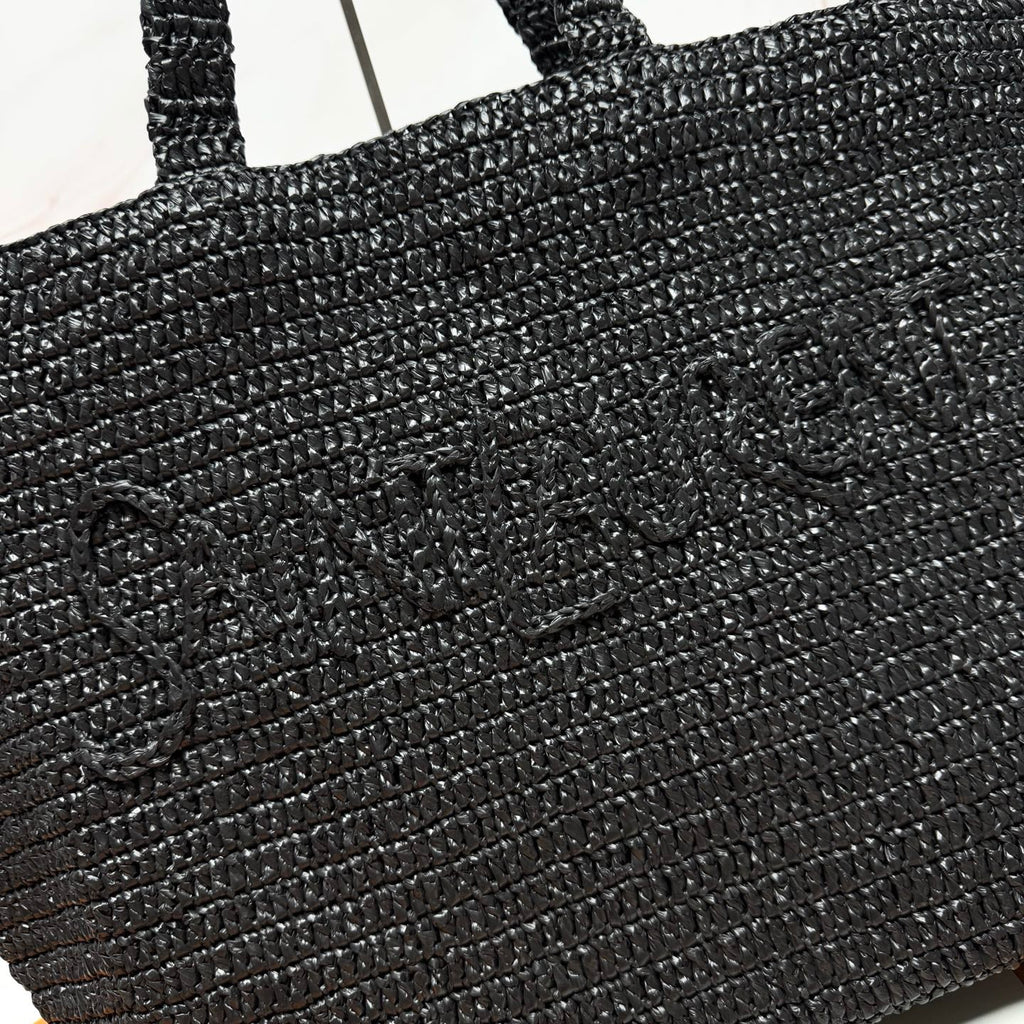 YSL Tote Bag 50cm Black in Raffia 285707