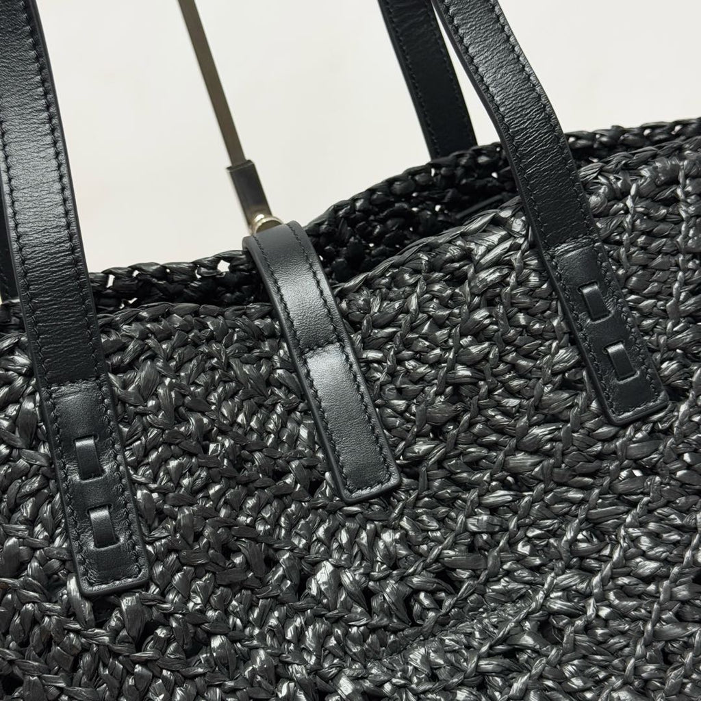 YSL Panier Tote Bag 44cm Black in Raffia 285710