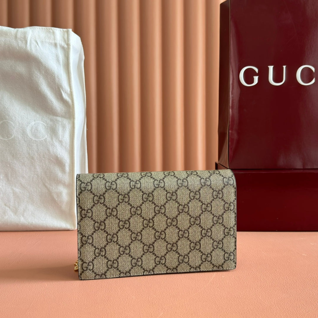Gucci Marmont Chain Wallet Ebony mix Rosso Ancora Red Leather Canvas 255316