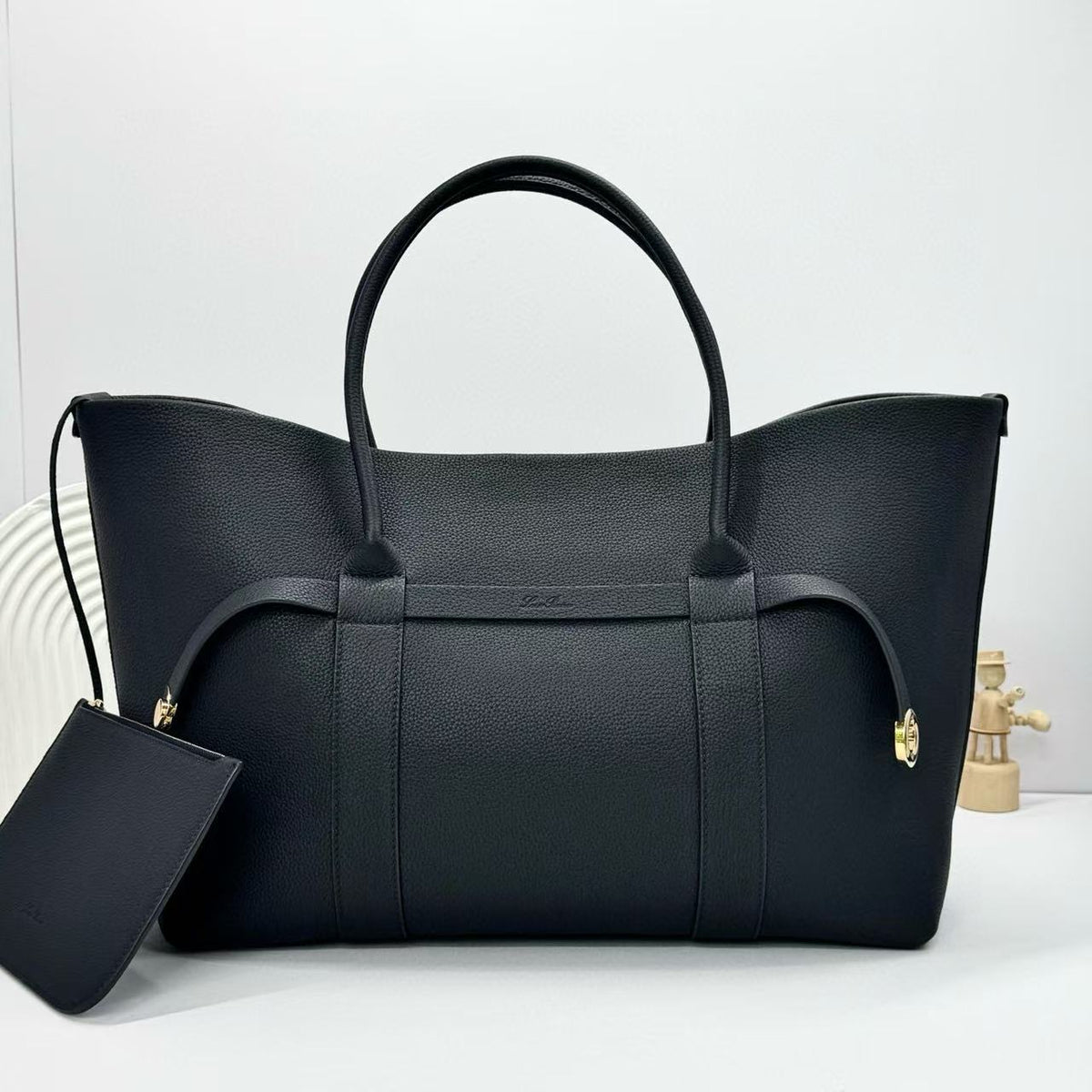 Loro Piana Ghiera Tote 40cm Bag Black Calfskin