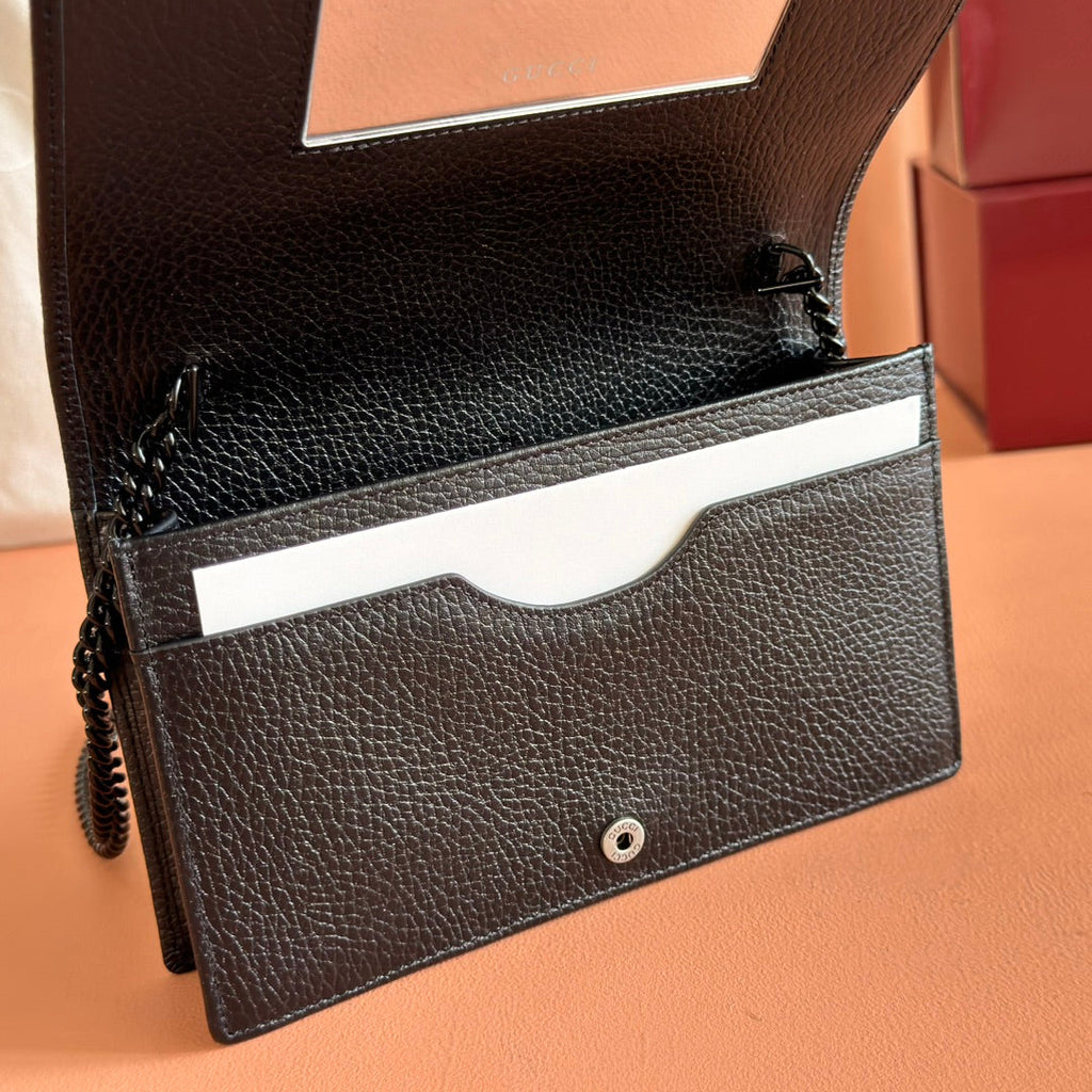 Gucci Marmont Chain Wallet Black Leather 255321
