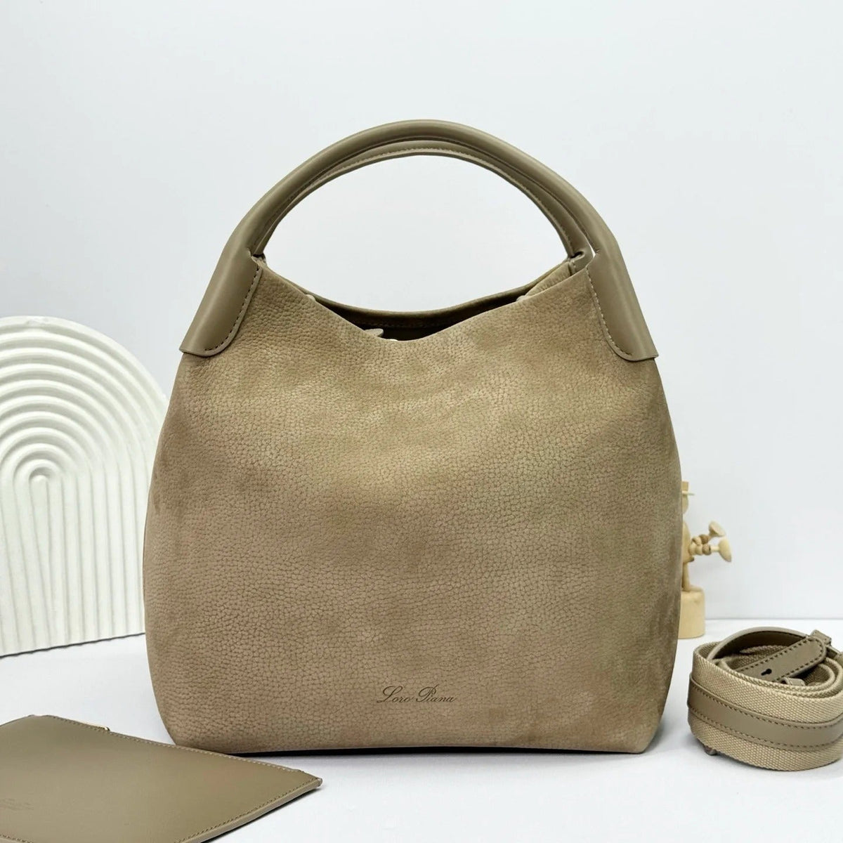 Loro Piana Bale Bag 36cm Beige Smooth Cow Leather