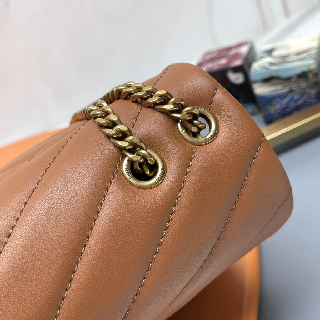 YSL Small Loulou Bag 23cm Tan Brown Lambskin