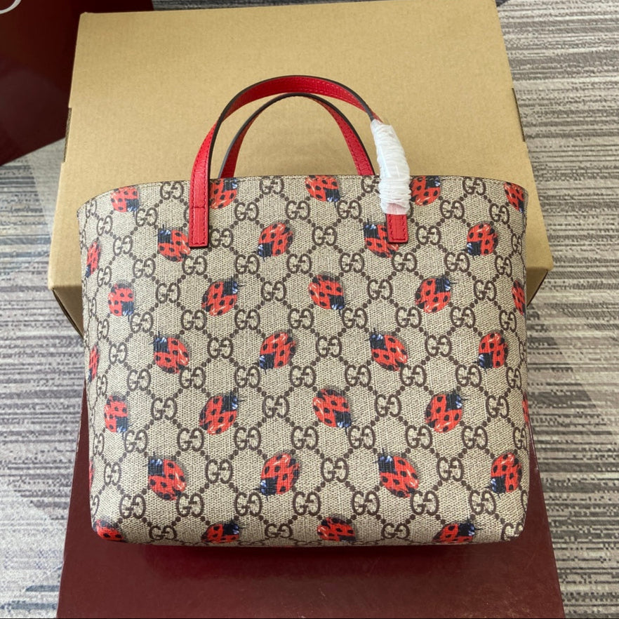 GG Tote Bag 21cm Beige Red Leather Canvas 339642