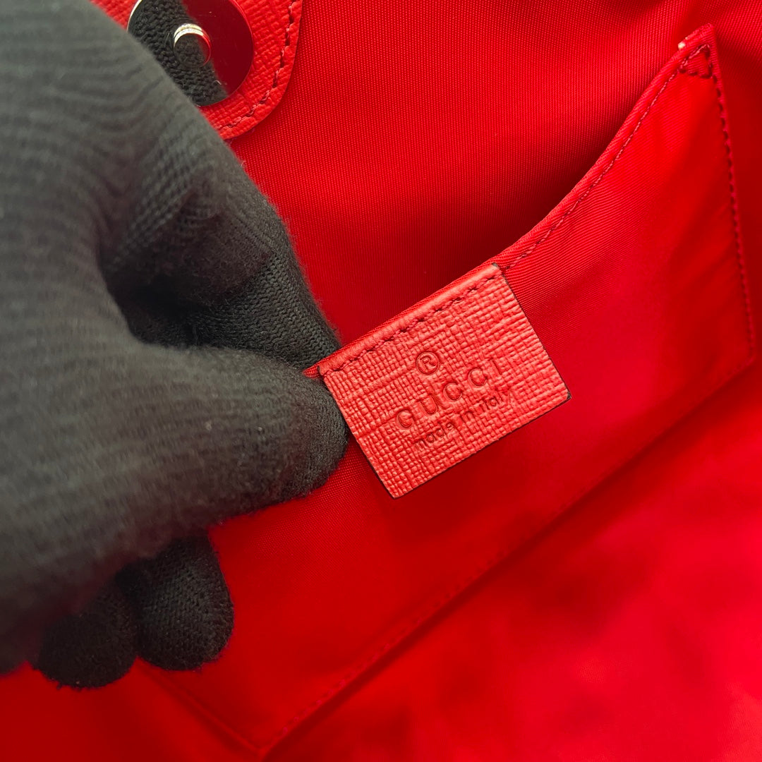 GG Tote Bag 21cm Beige Red Leather Canvas 339642