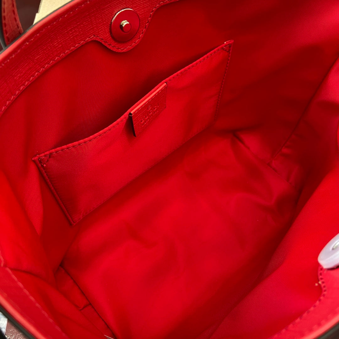 GG Tote Bag 21cm Beige Red Leather Canvas 339642