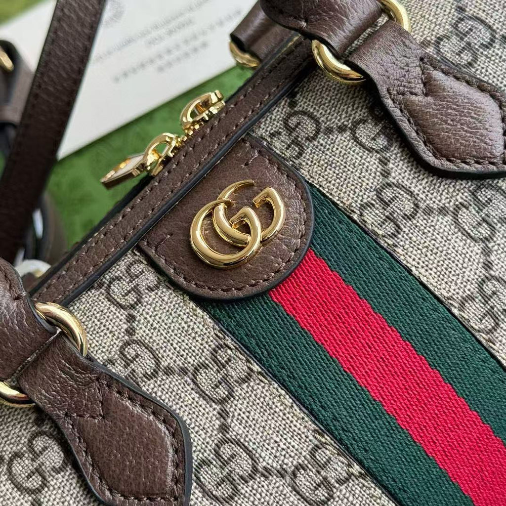 Gucci Ophidia 21.5 Bag Brown Ebony Leather Canvas