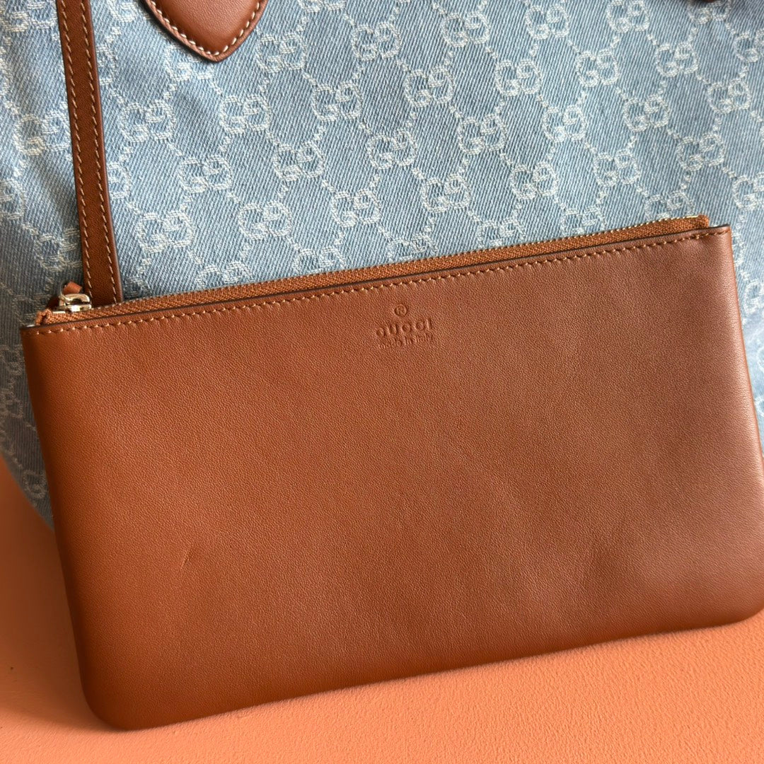 Gucci Totissima Tote Bag Blue White Denim Leather 257930
