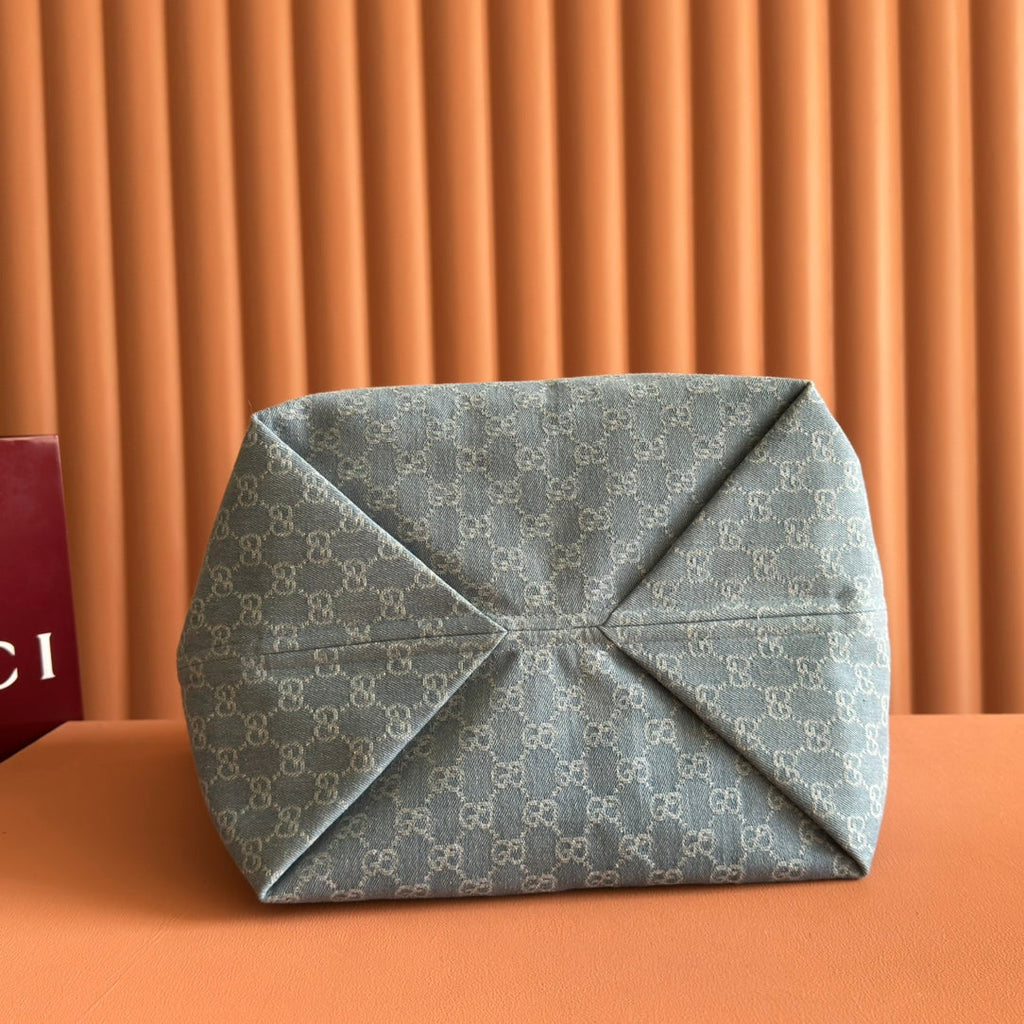 Gucci Totissima Tote Bag Blue White Denim Leather 257930
