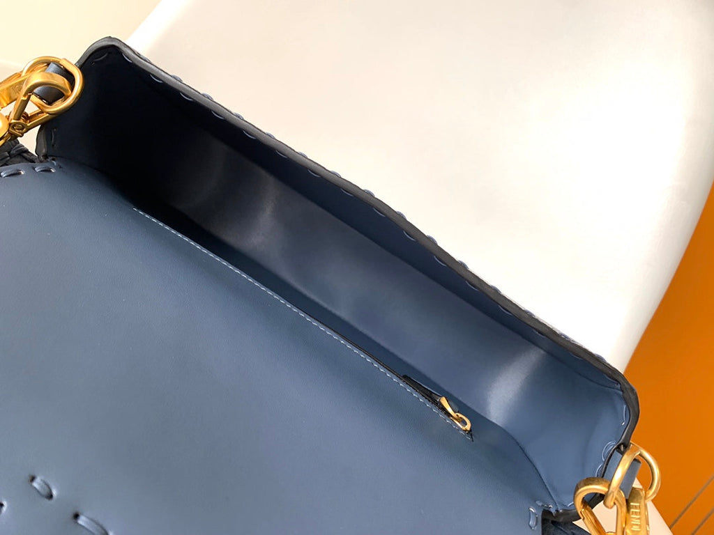 Fend Baguette 27 Bag Blue Calfskin Ghw